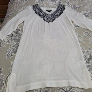 Lands' End White/Blue 100% Cotton 3/4 Sleeve Beach Cover Up Size Small NWOT